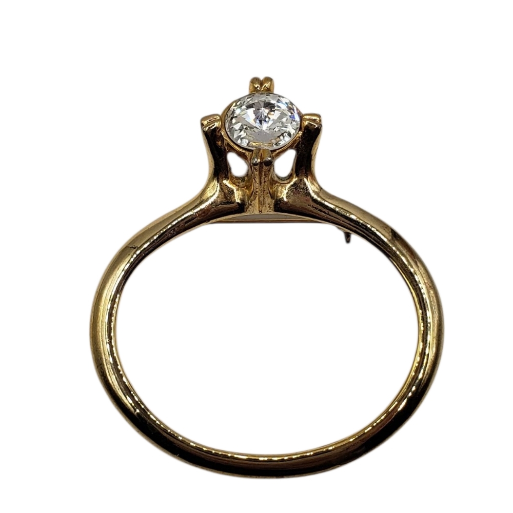 🔷️Elegant Gold tone Brooch Ring Clear Stone Solitaire - Picture 4 of 10